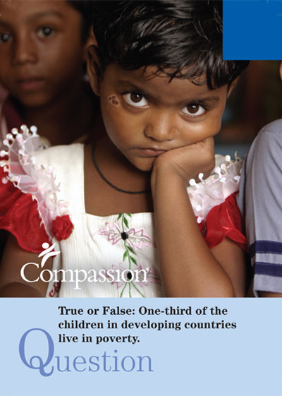 serious looking girl in red and white dress, compassion poster