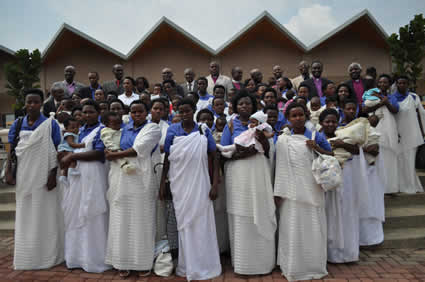 group of men women and children in Rwanda
