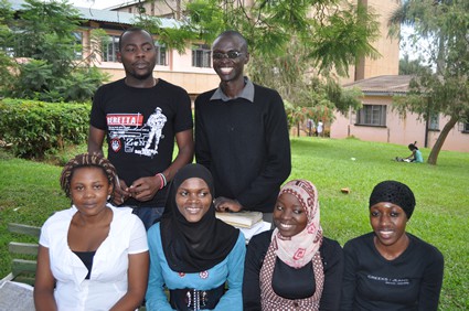 Lawrence and his classmates outside of Uganda University