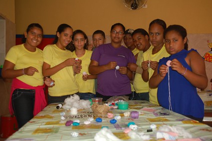 teenagers making crafts