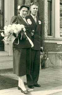 Black and white photo of Mr and Mrs Boer at their wedding in 1952 in Holland