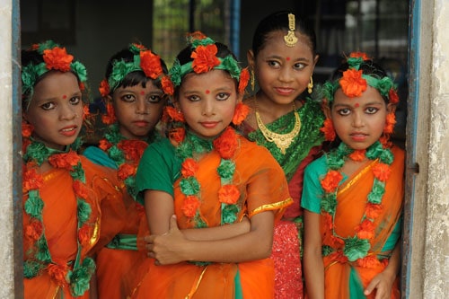 Girls wearing traditional dress in Bangladesh