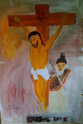 child's drawing of Jesus' crucifixion