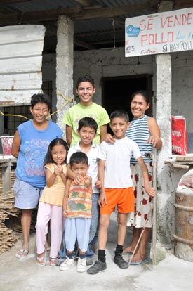 family outside their home