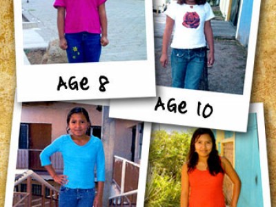 a collage of four pictures of a child at different ages