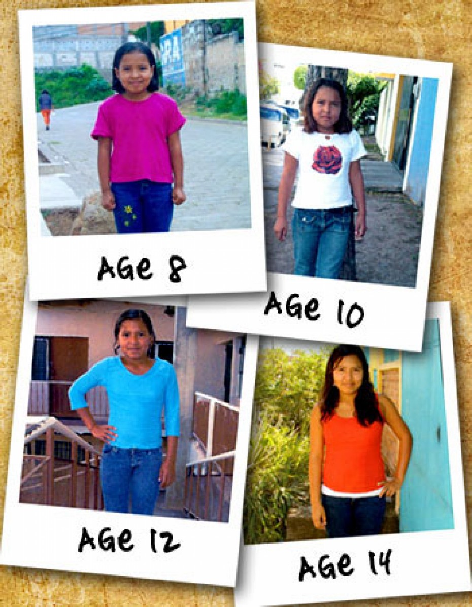 a collage of four pictures of a child at different ages