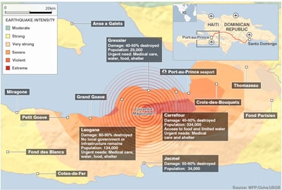 map of Haiti depicting earthquake epicenter