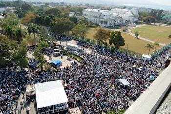 a very large gathering outside the presidential palace in Haiti