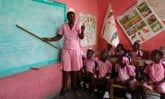woman teaching young children in classroom