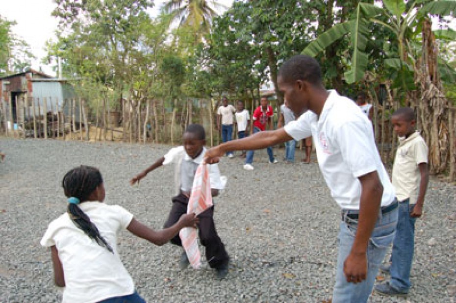 children playing game with hankerchief