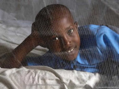 Child behind a mosquito net.