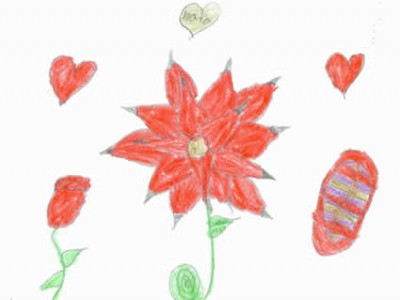 child's artwork of red flower