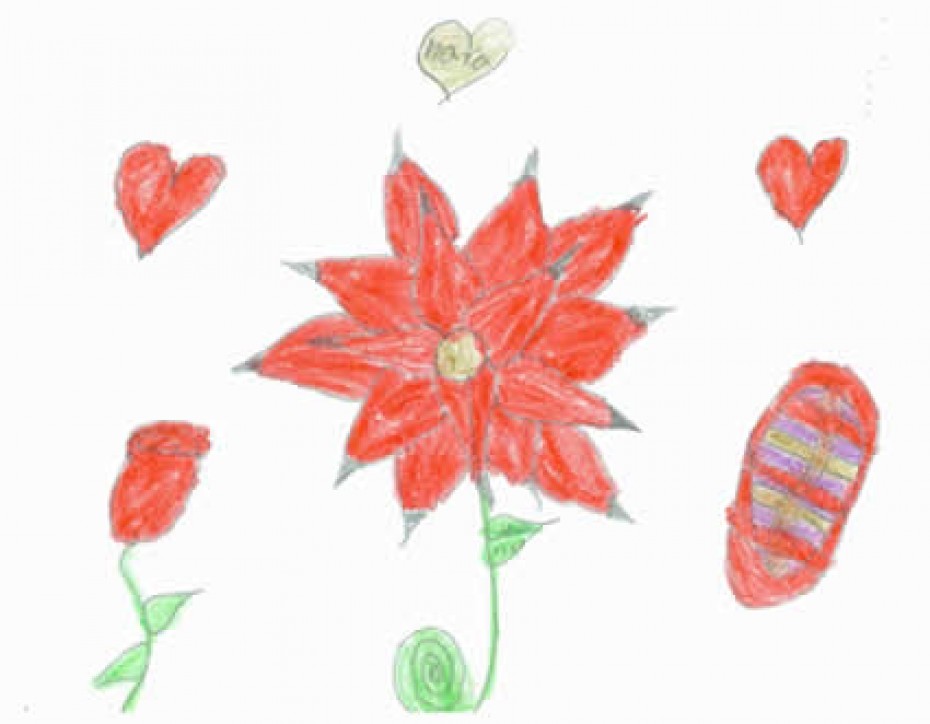child's artwork of red flower