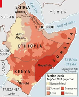 map showing drought in Africa
