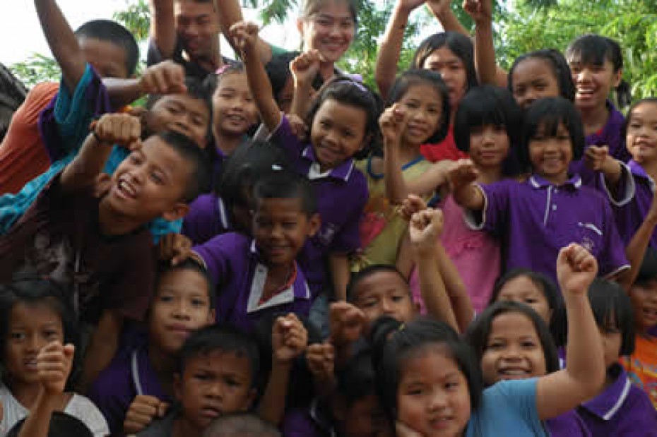 large group of smiling children