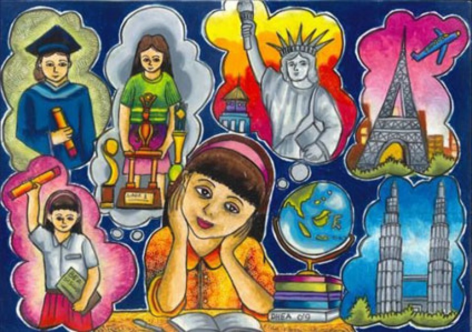 dreams drawing depicting a girl daydreaming