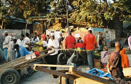 group of people in a village market