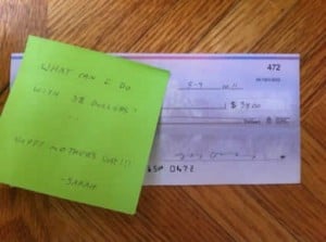 A picture of a check for sponsorship