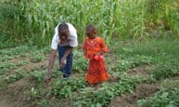 a man and child farming plants
