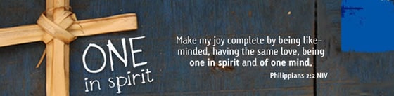 Devotional Banner with a cross and Phil 2:2 One Spirit