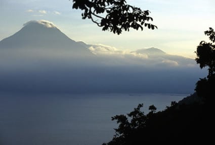 Mountain shrouded in clouds and fog.