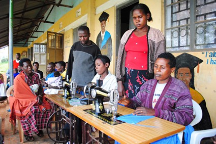 women learning to sew