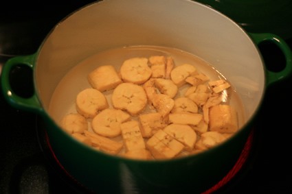 pot of plantains in oil