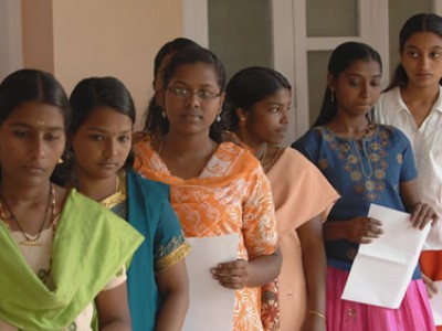 group of girls waiting in line