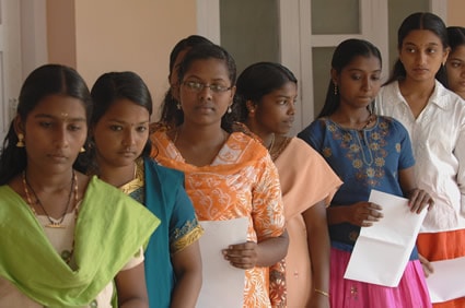 women waiting in line