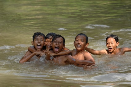 children playing in water