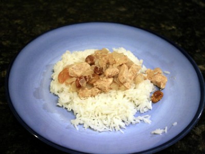 Meat and Rice on a blue plate