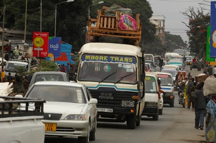 vehicles in heavily congested traffic