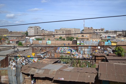 Many buildings in a poor area.