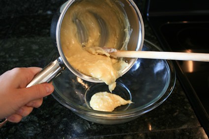 pouring batter into a bowl