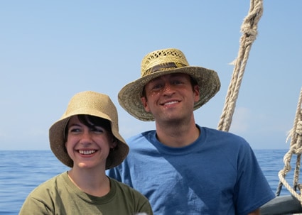 Two people on a boat.