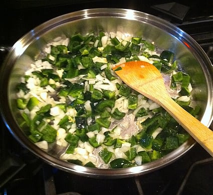 vegetables sauteing in pan