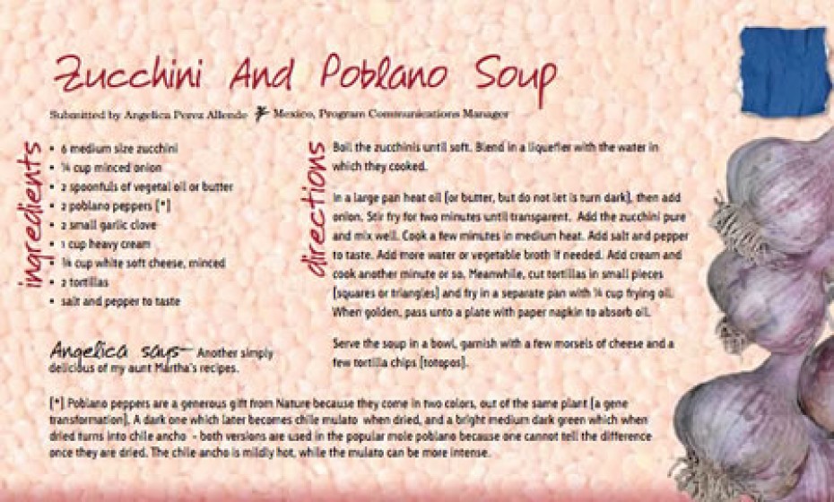 recipe card for zucchini and poblano soup