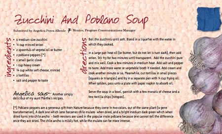 zuchinni and poblano soup recipe card