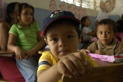 close up of young boy in classroom