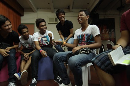 group of young men laughing