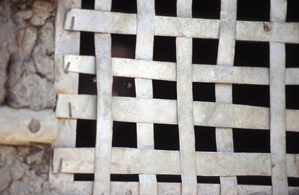 person looking through a prison window