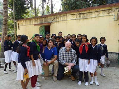 Wolfgang Riedner with a group of children