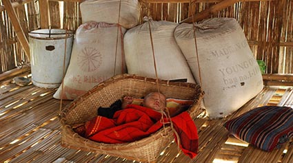 baby sleeping in a basket