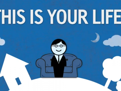 Poster titled This is Your Life with a picture of a man sitting in a chair
