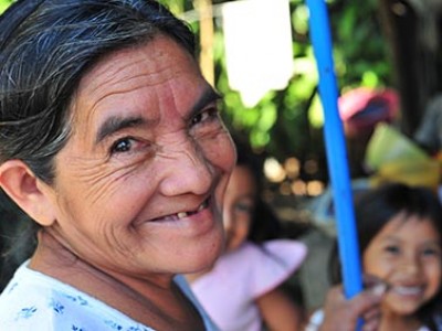 smiling woman and child