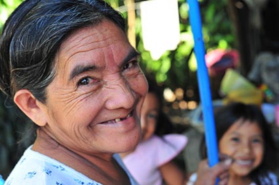 smiling woman and child