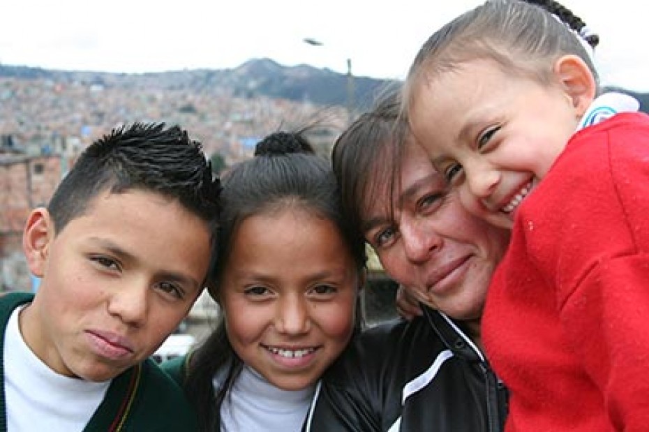 woman with three children