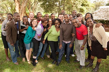 large group of people smiling