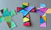 Crosses made with paper to look like stained glass by children