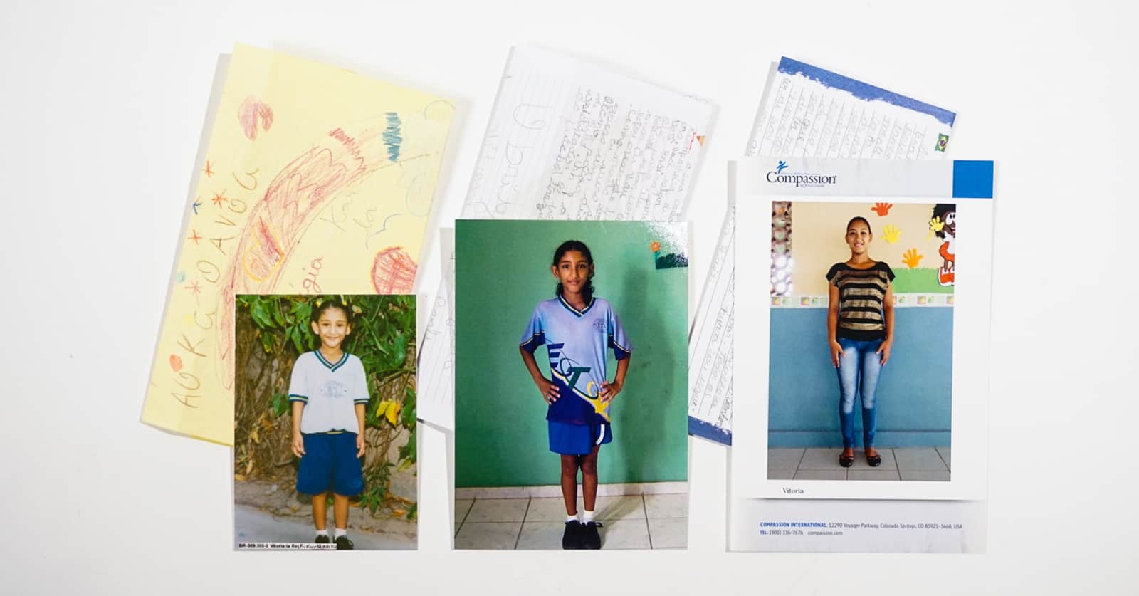 How to Write Your Compassion Letters to Be Age Appropriate: Three pictures of a girl at different ages, set over letters.